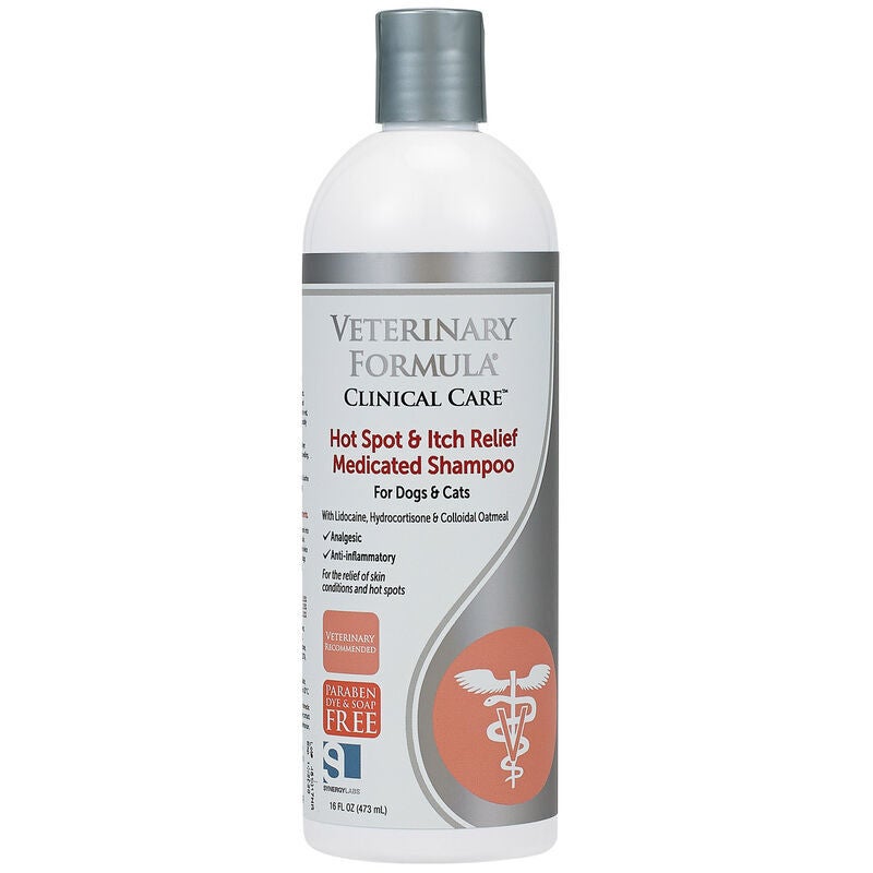 Veterinary Formula Clinical Care Hot Spot & Itch Relief Medicated Shampoo bottle.